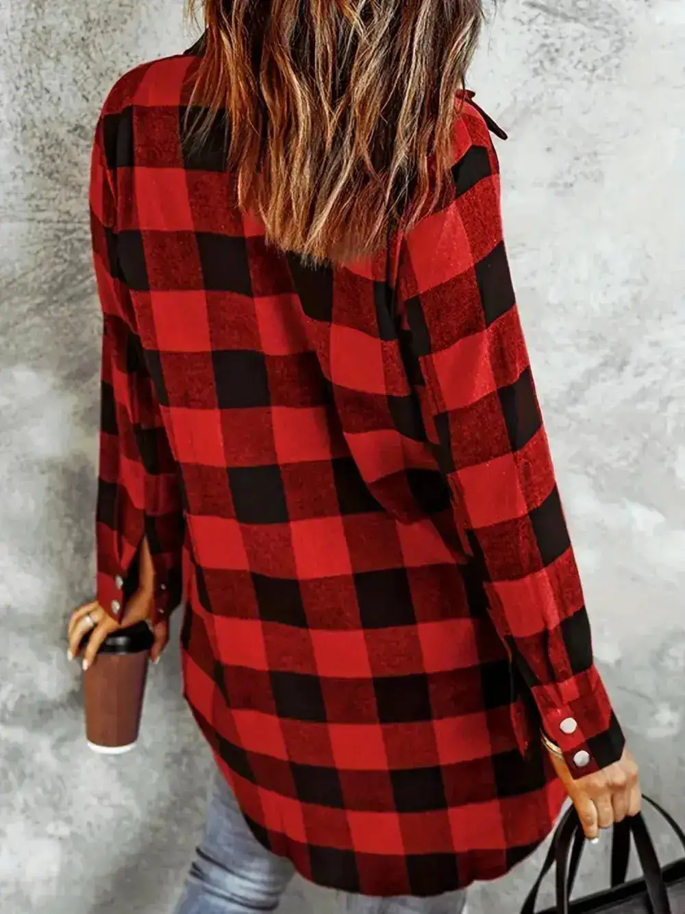 Plaid Snap Front Collared Pocketed Casual Jacket