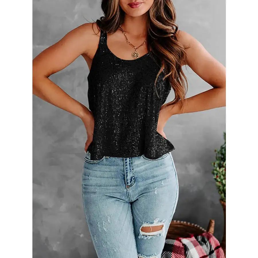 Sequin Scoop Neck Tank