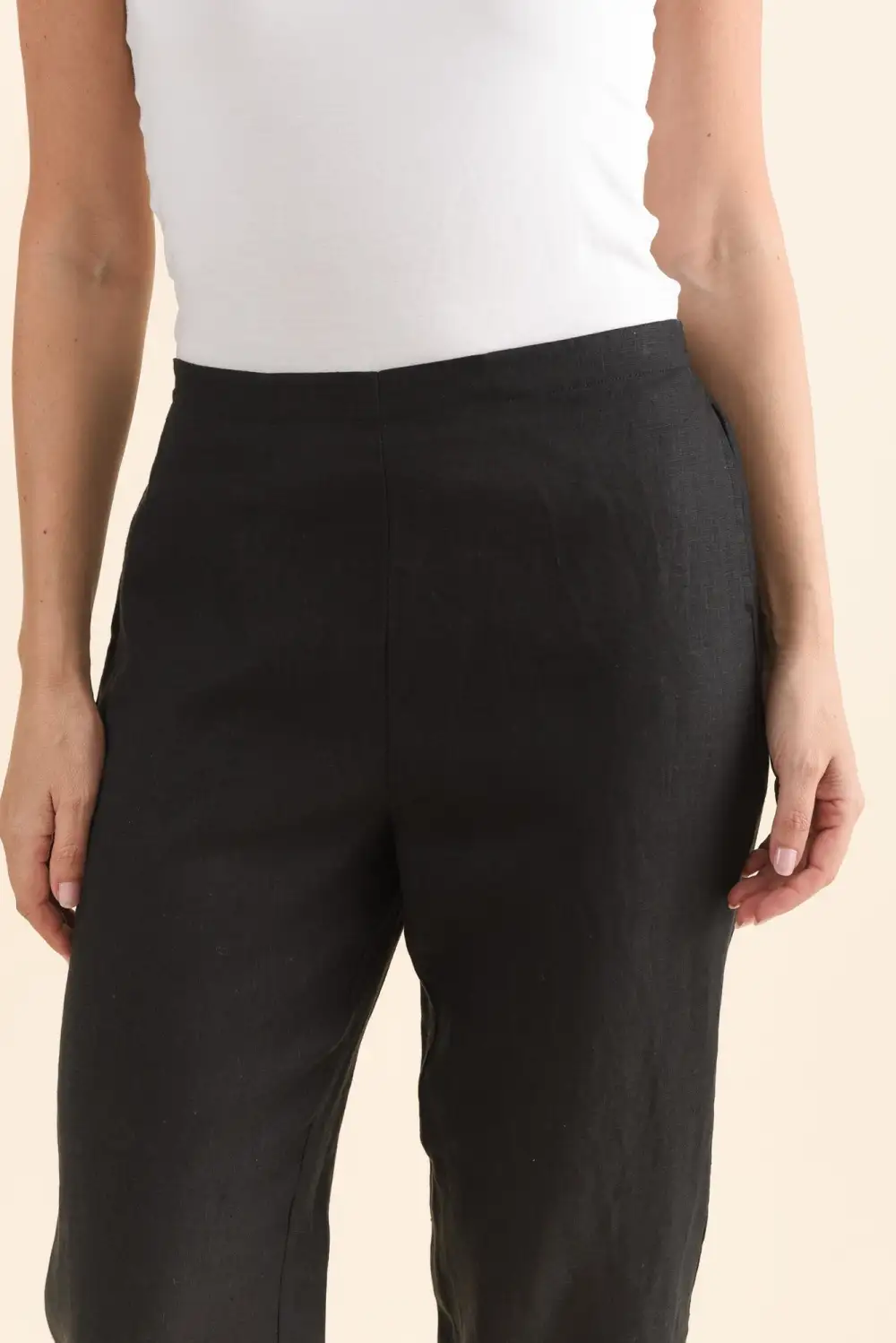 Straight Leg High Rise Elastic Waist Pants