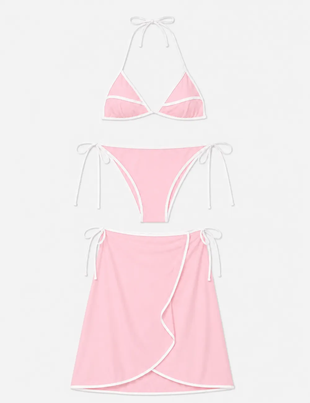 Color Block Halter Triangle Bikini Set with Midi Skirt