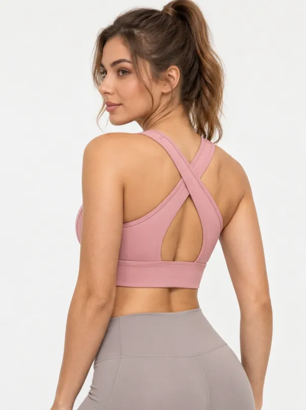 Women's Pink Cross Back Sports Bra