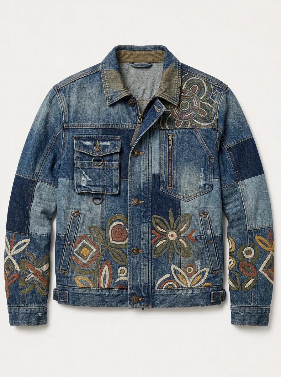 Men's Patchwork Embroidered Denim Jacket