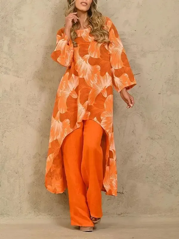 Printed long sleeve jumper irregular two-piece set