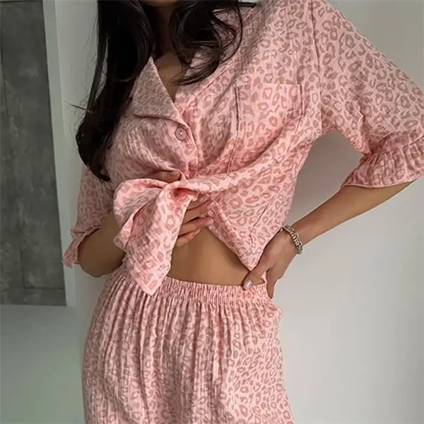 Leopard Print Short Sleeve Set