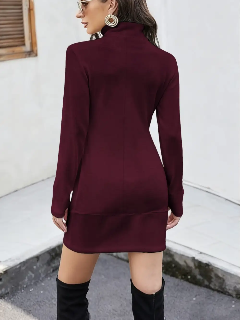 Pocketed Long Sleeve Mini Dress
