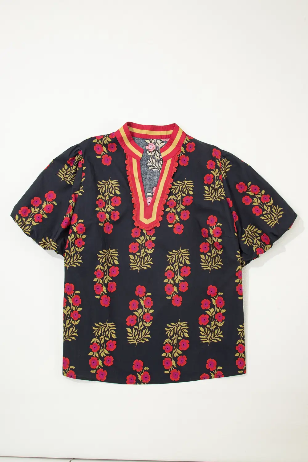 Women's Floral Print Striped Cotton Top