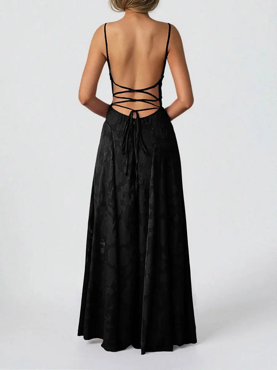 Jacquard Pleated Neck Maxi Dress
