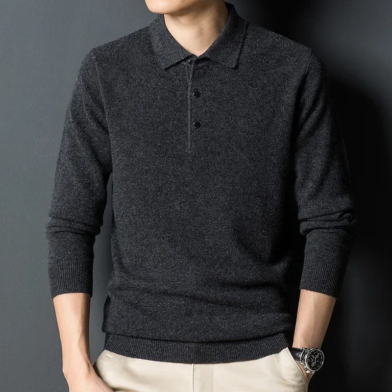 Wool Crewneck Button Front Thick Knit Men's Sweater