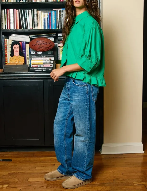 Ruffled Hem Poplin Blouse