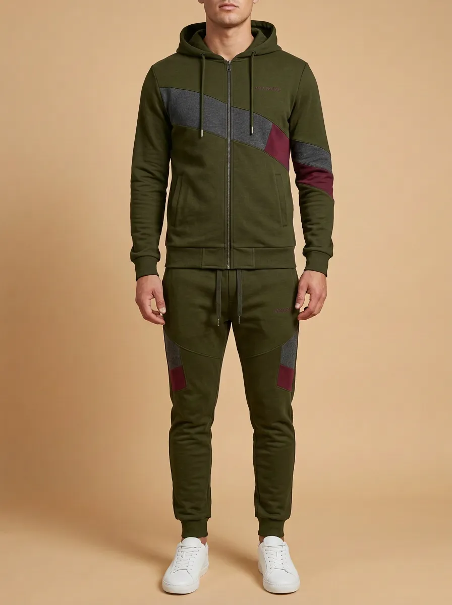 Men's Sporty Casual Colorblock Patchwork Print Jogger Set