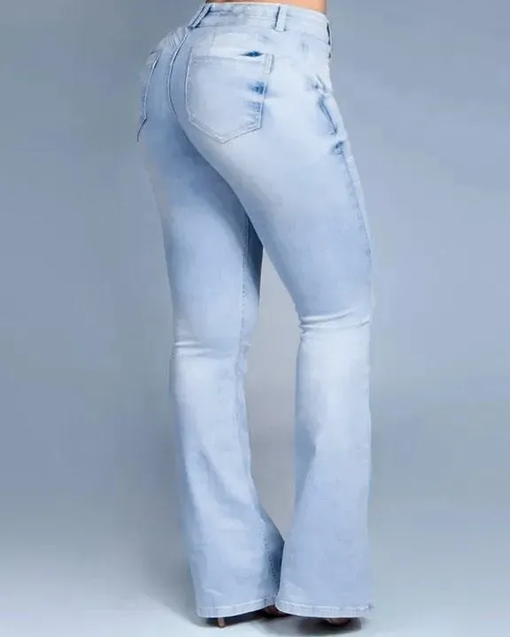 Button Front Butt Lifting Flare Jeans