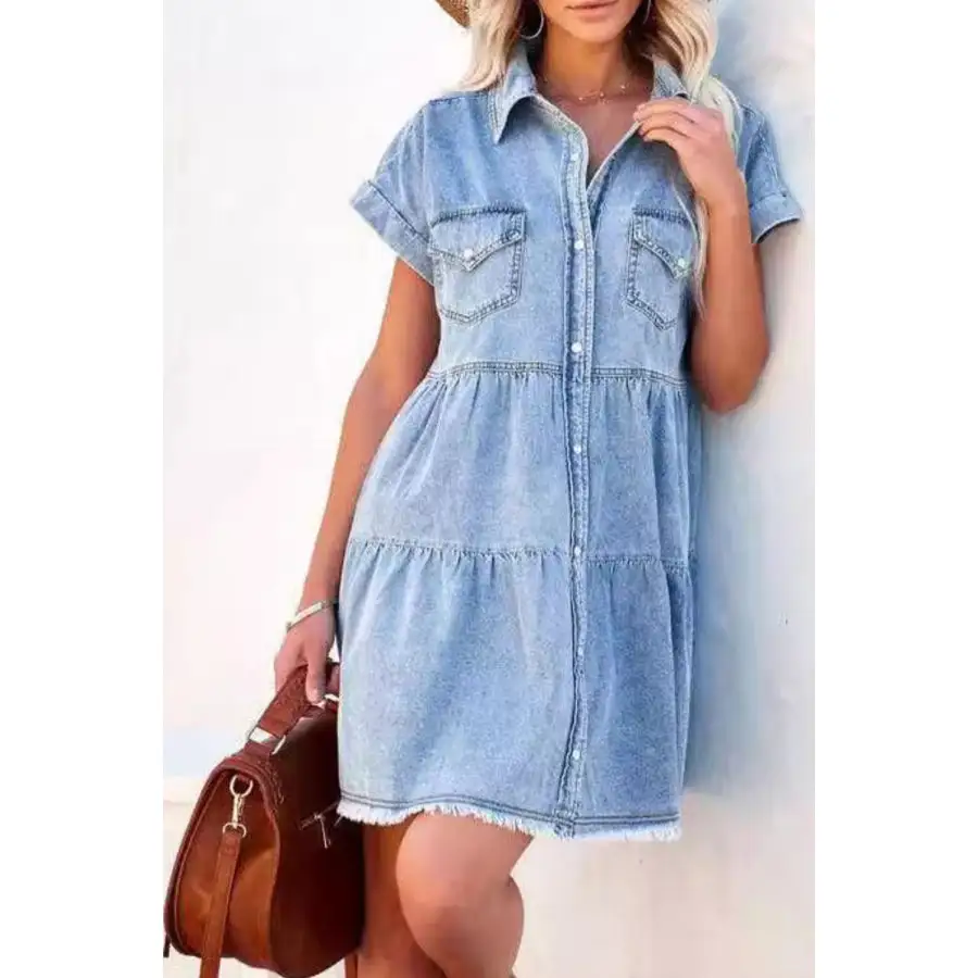 Raw Hem Button Down Mini Dress