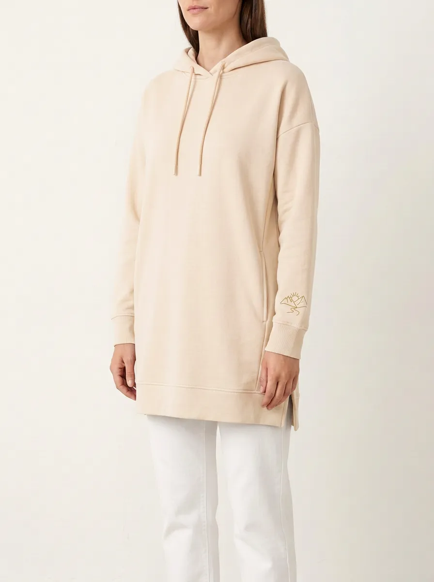 Women's Mountain-Sun Sleeve-Embroidered Side-Slit Hoodie