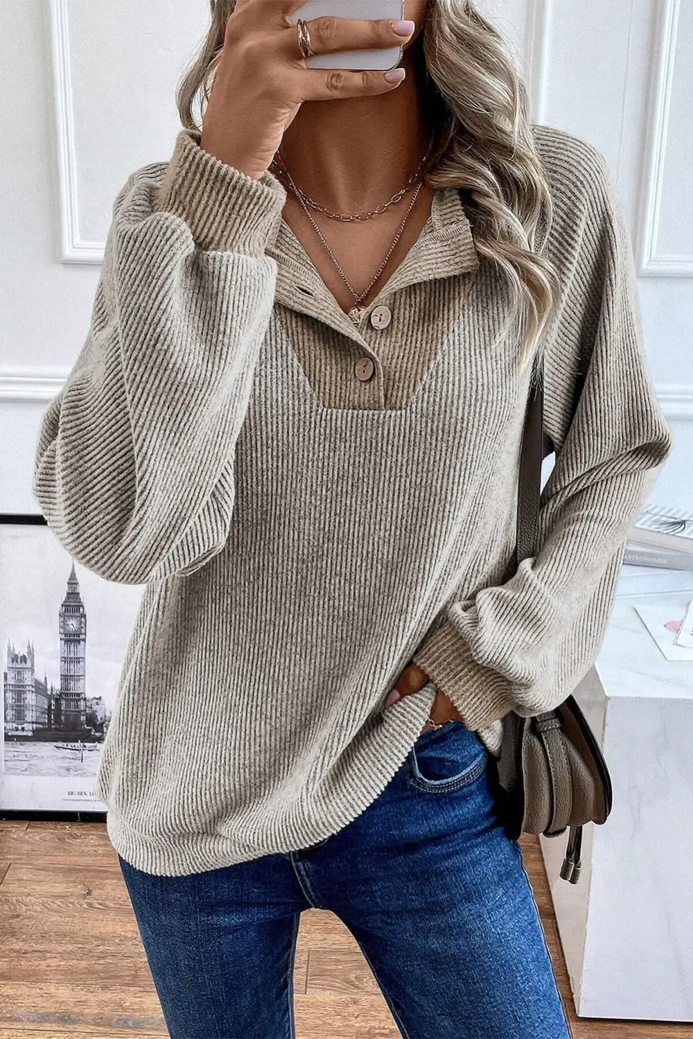 Women's Ribbed Top With Long Sleeve And Loose Fit