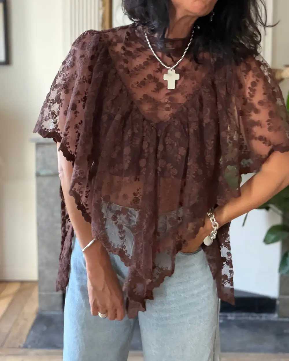 Sleek Cotton Lace-Trim Blouse