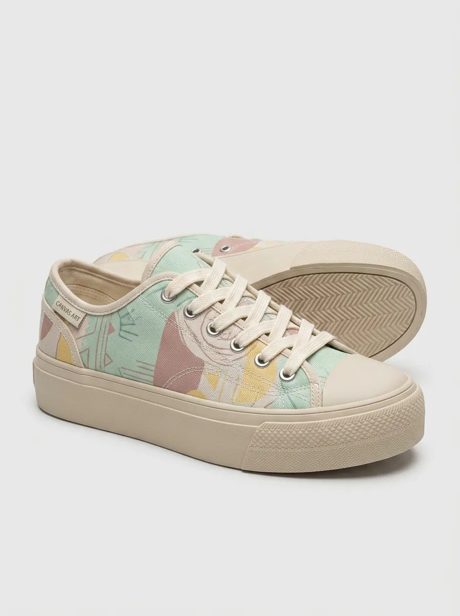 Women's Pastel Geometric Abstract Printed Canvas Shoes