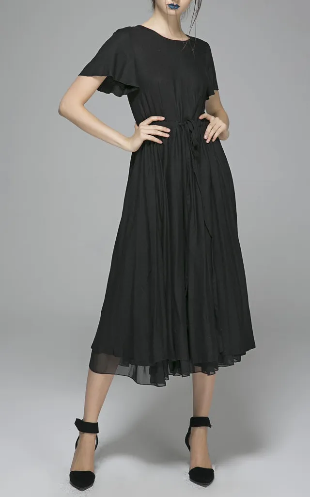 Linen A Line Short Sleeve Midi Dress