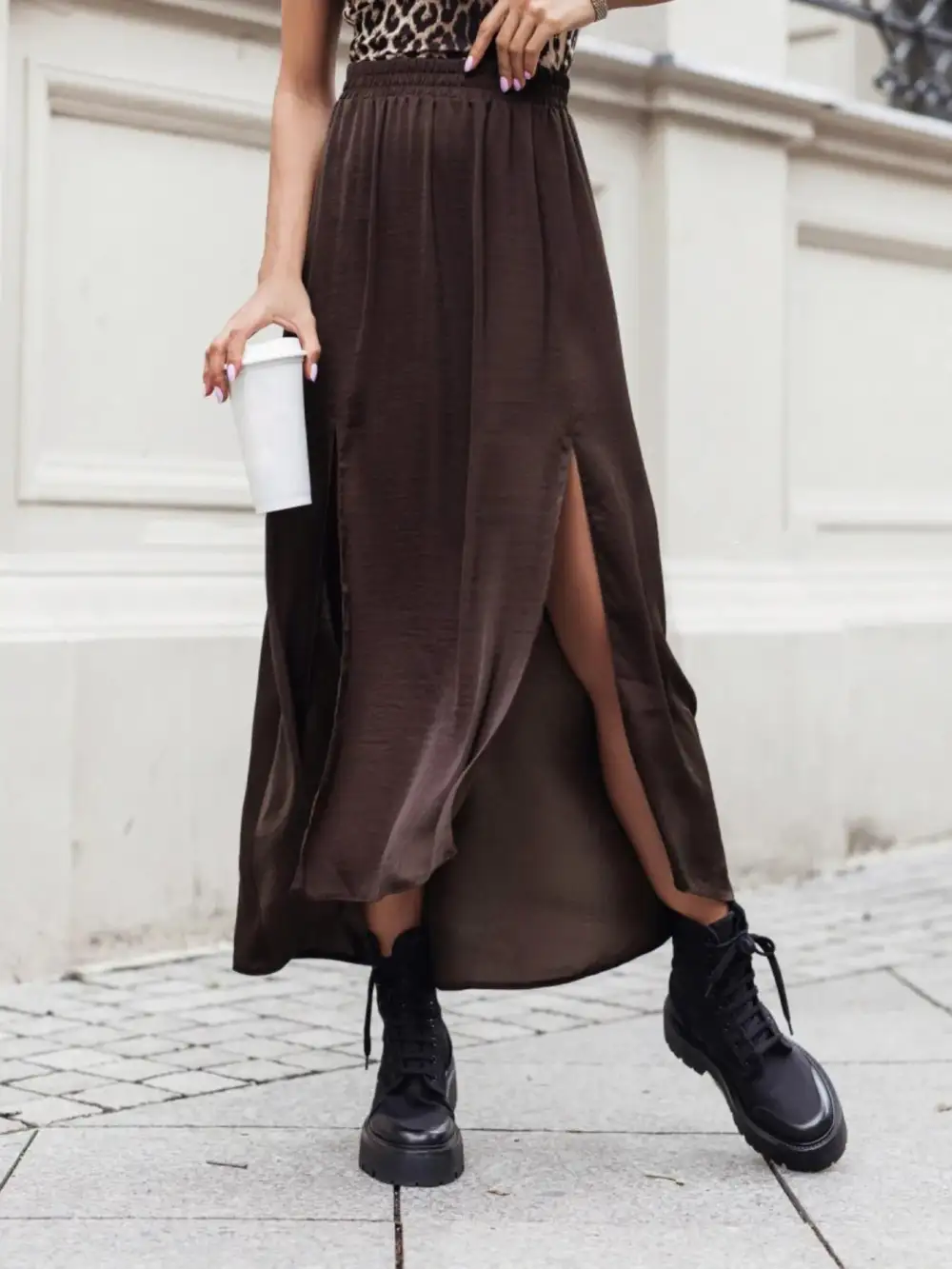 Open Elastic Waistband Skirt