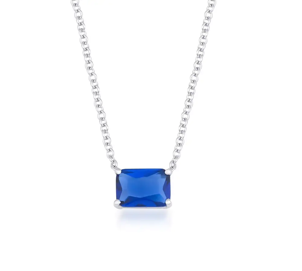 Emerald Cut Solitaire Sapphire Necklace