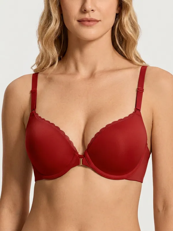 Women's Front-Closure Padded Lace-Trim Bra