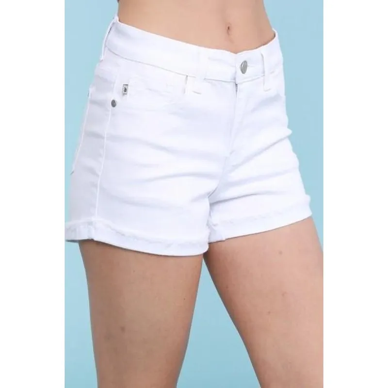 White Cuffed Denim Shorts