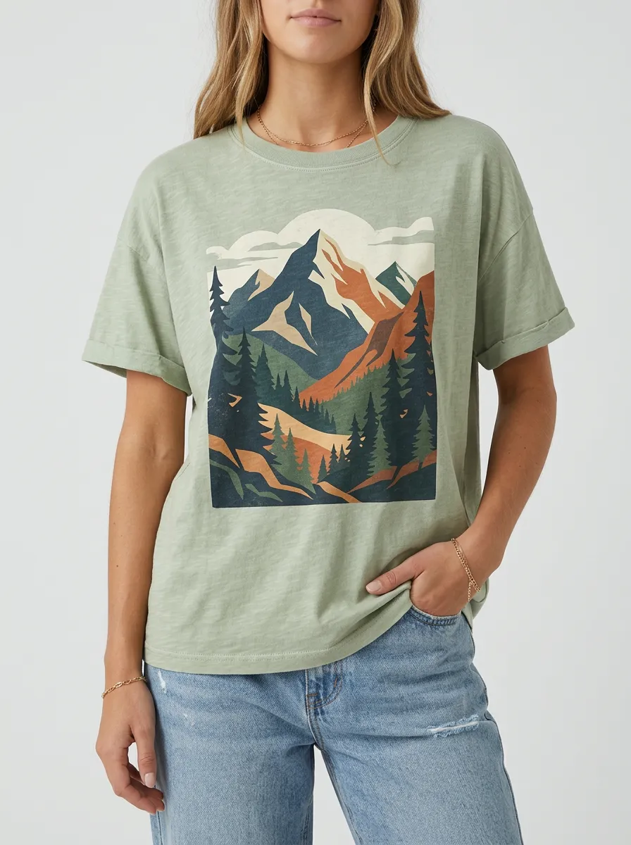 Women's Forest Mountain Hiking Printed T-Shirt