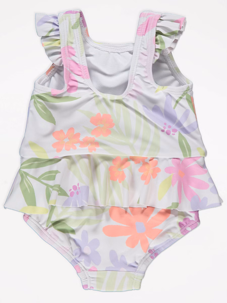 White Tropical Floral Nappy Swimsuit detail 1