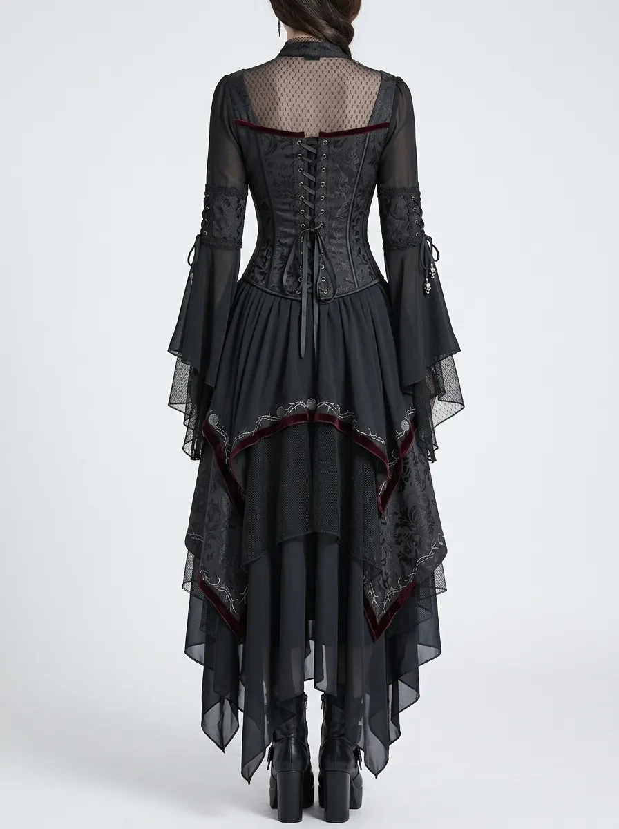Midnight Victorian Corset Lace Finish Women's Gothic Dress