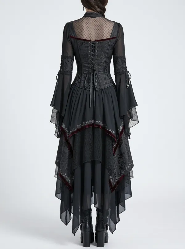 Midnight Victorian Corset Lace Finish Women's Gothic Dress