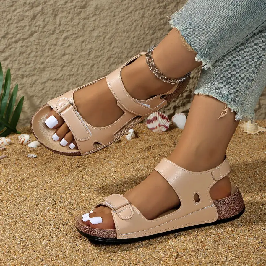 Buttoned Open Toe Wedge Sandals