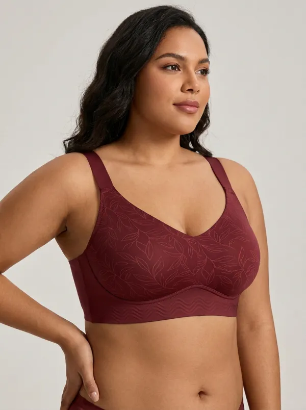 Women's Plus Size Peach Leaf Full-Coverage V-Neck Wireless Bra