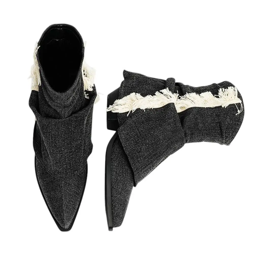 Y2K Style Distressed Black Denim Boots