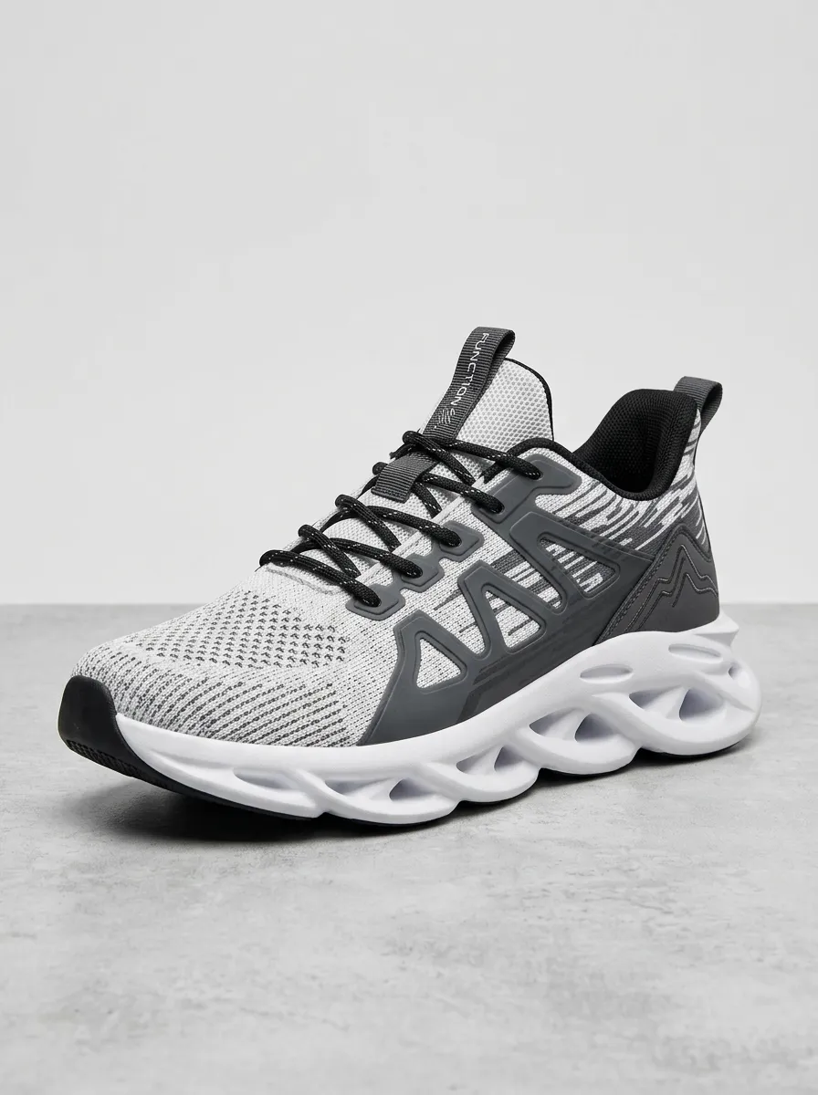 Men's Grey Sport Grey White Pattern Athletic Sneakers