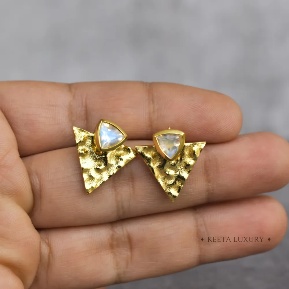 Triangle Moonstone Stud Earrings