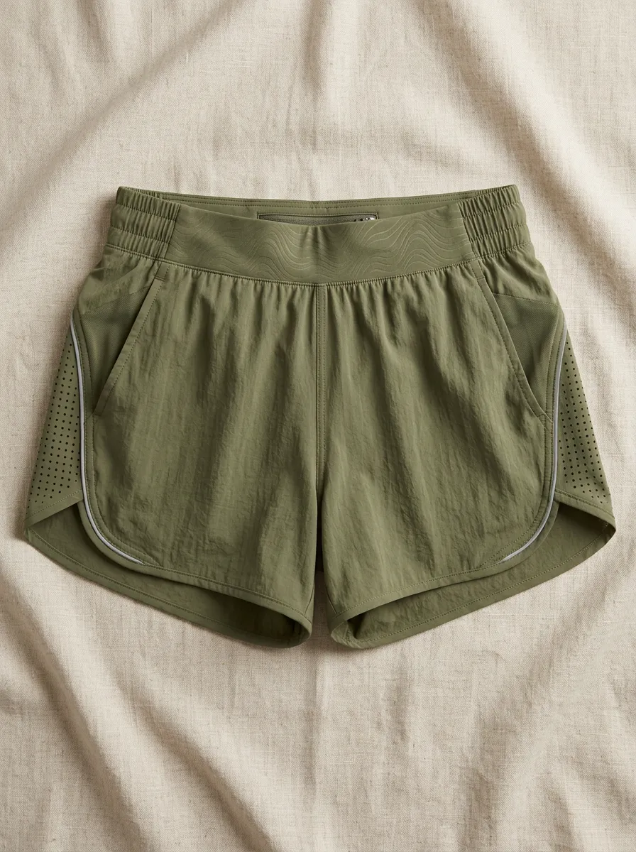 Women's Athletic Olive Green Perforated Quick-Dry Running Shorts