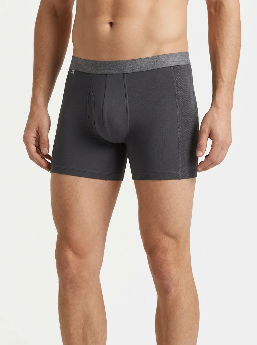 Men's Athletic Performance Grey Mesh Panel Boxer Briefs
