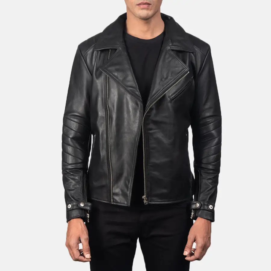 Men's Stitched Detail Biker Leather Jacket