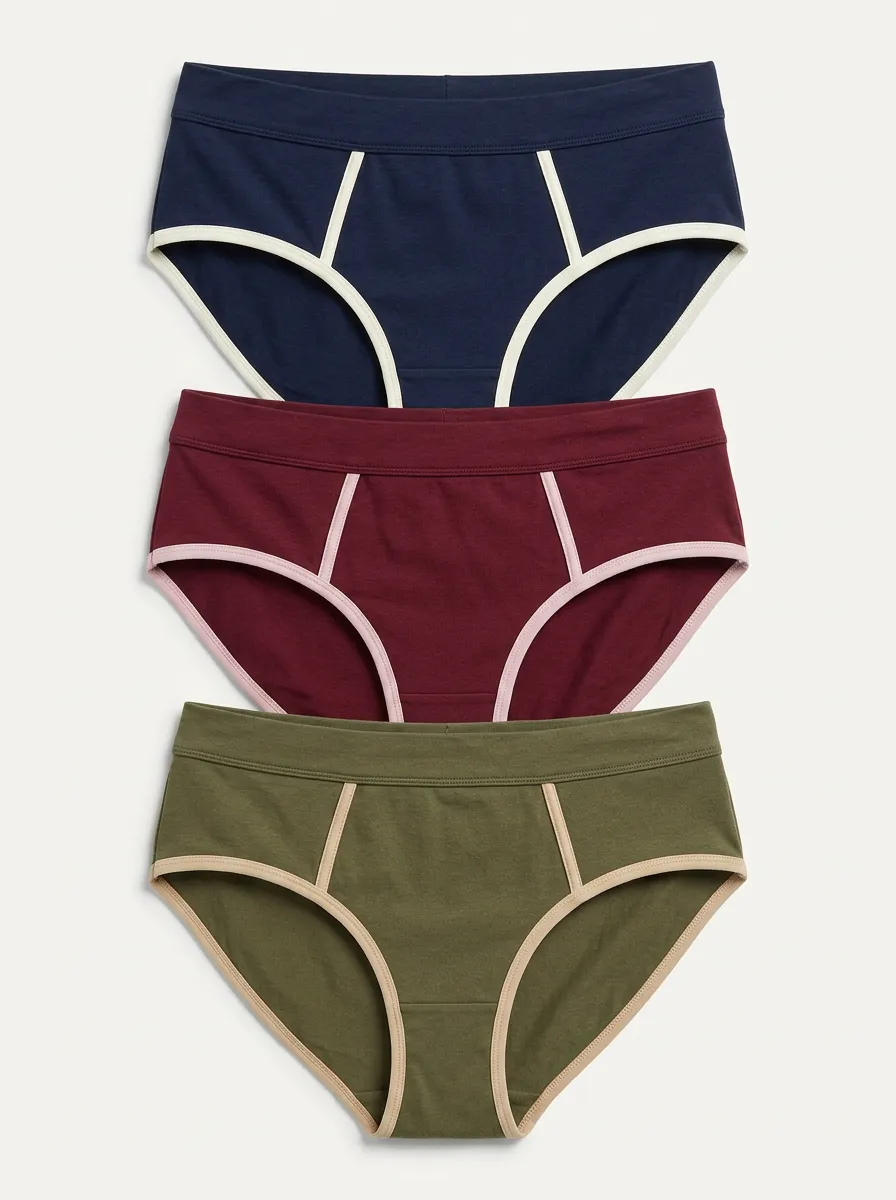 Women's 3-Pack Contrast-Piping Flat-Waistband Briefs