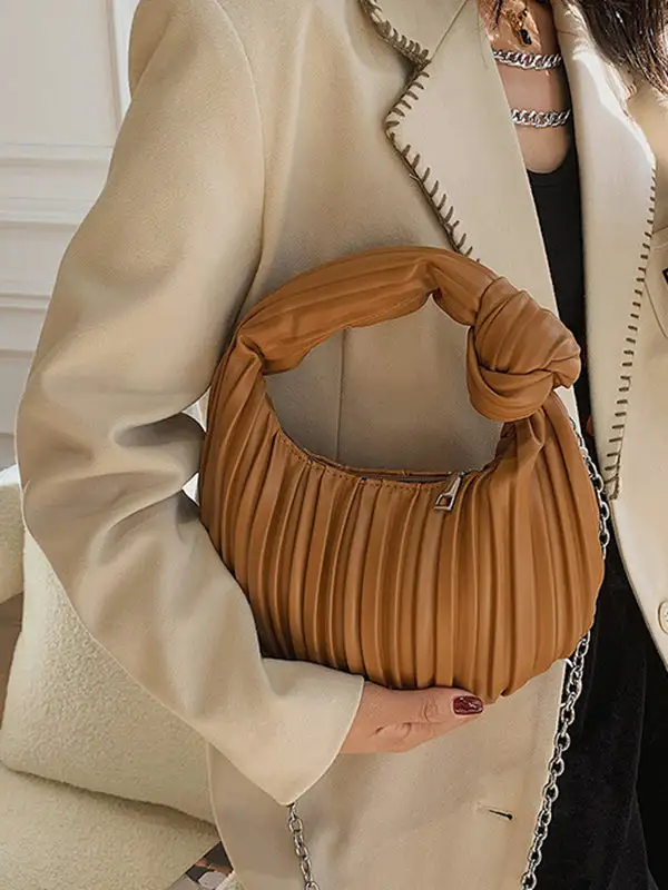 Pleated Panel Zip Shoulder Bag