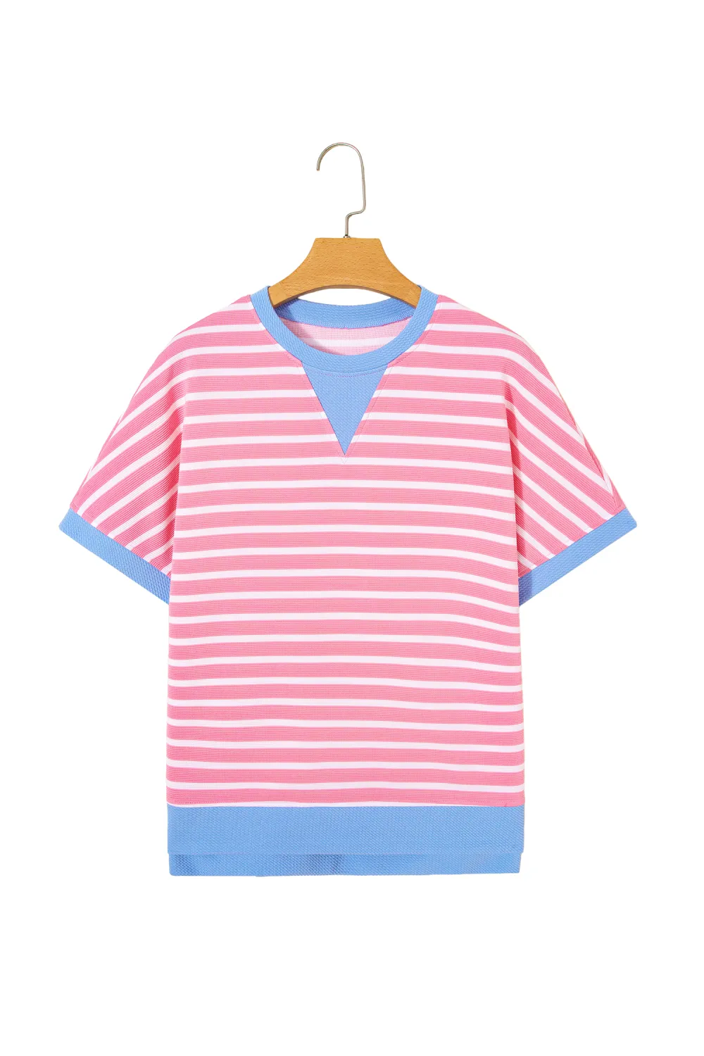 Pink Stripe Contrast Trim Loose Top