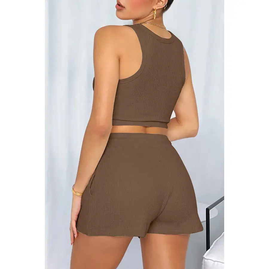 Relaxed Round Neck Top and Drawstring Shorts Set