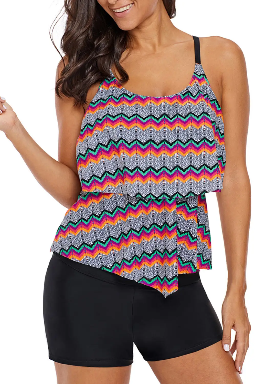 Swimwear Tribal Print Ruffled Layered Tankini Top