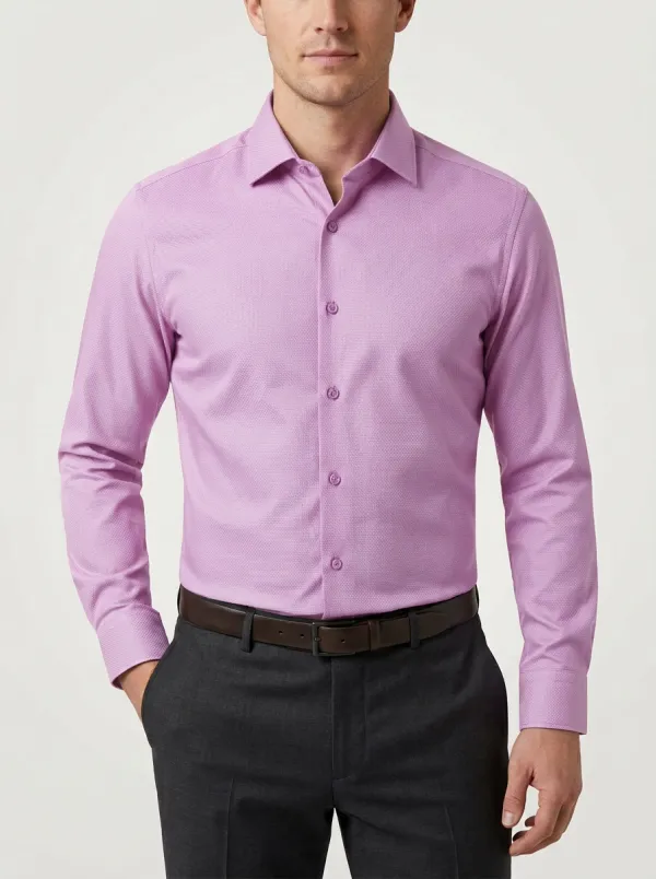 Men's Business Casual Navy Blue Textured Patterned Dress Shirt