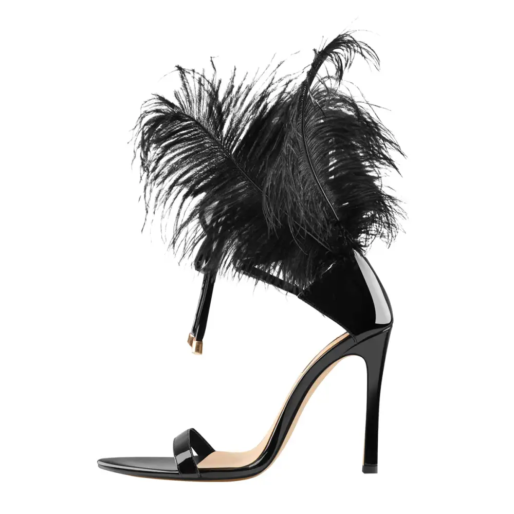 Open Toe Feather Back Lace Up Stiletto Sandals