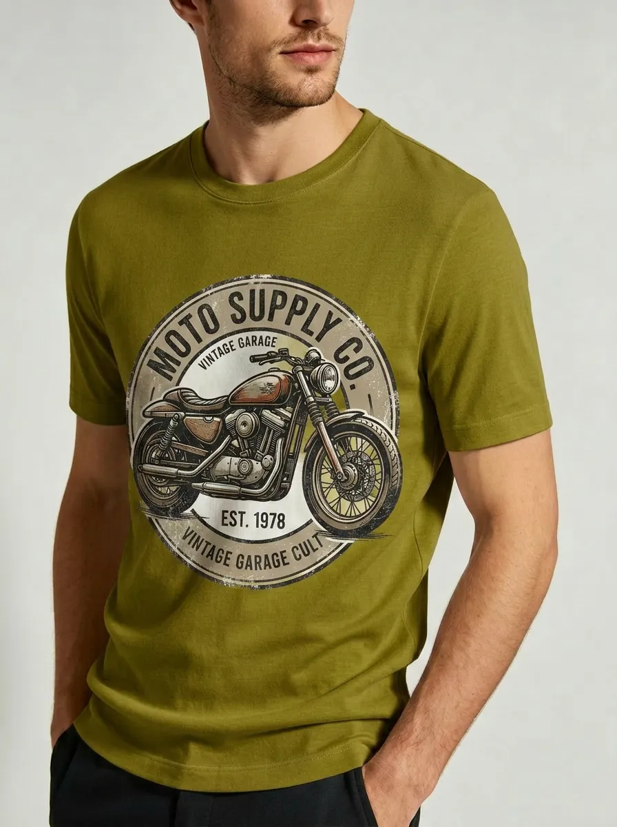 Men's Vintage Motorcycle Garage Printed T-shirt