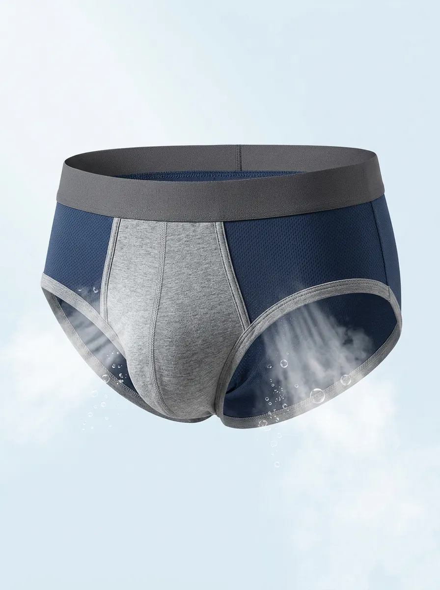Men's Breathable Sport Mesh Colorblock Printed Briefs