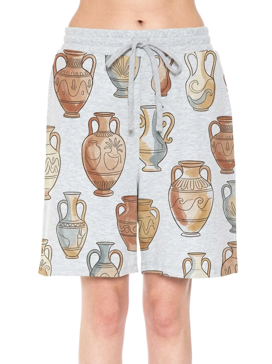 Women's Pottery Lover Greek Vase Printed Shorts