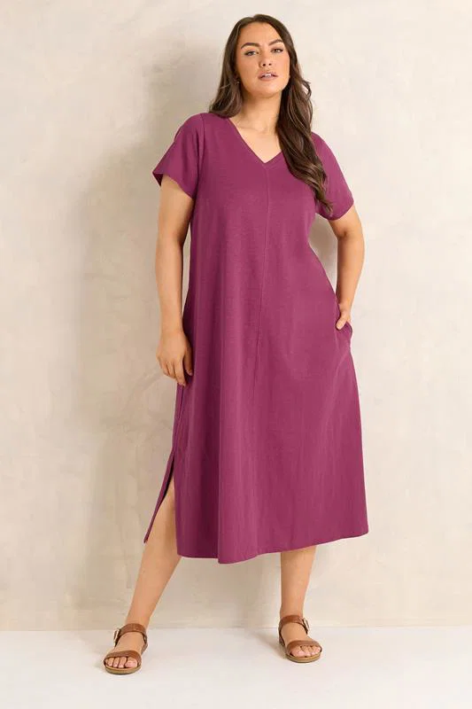 ESSENTIAL Curve 2 Pack Black & Berry Red Cotton Midi Dress detail 1