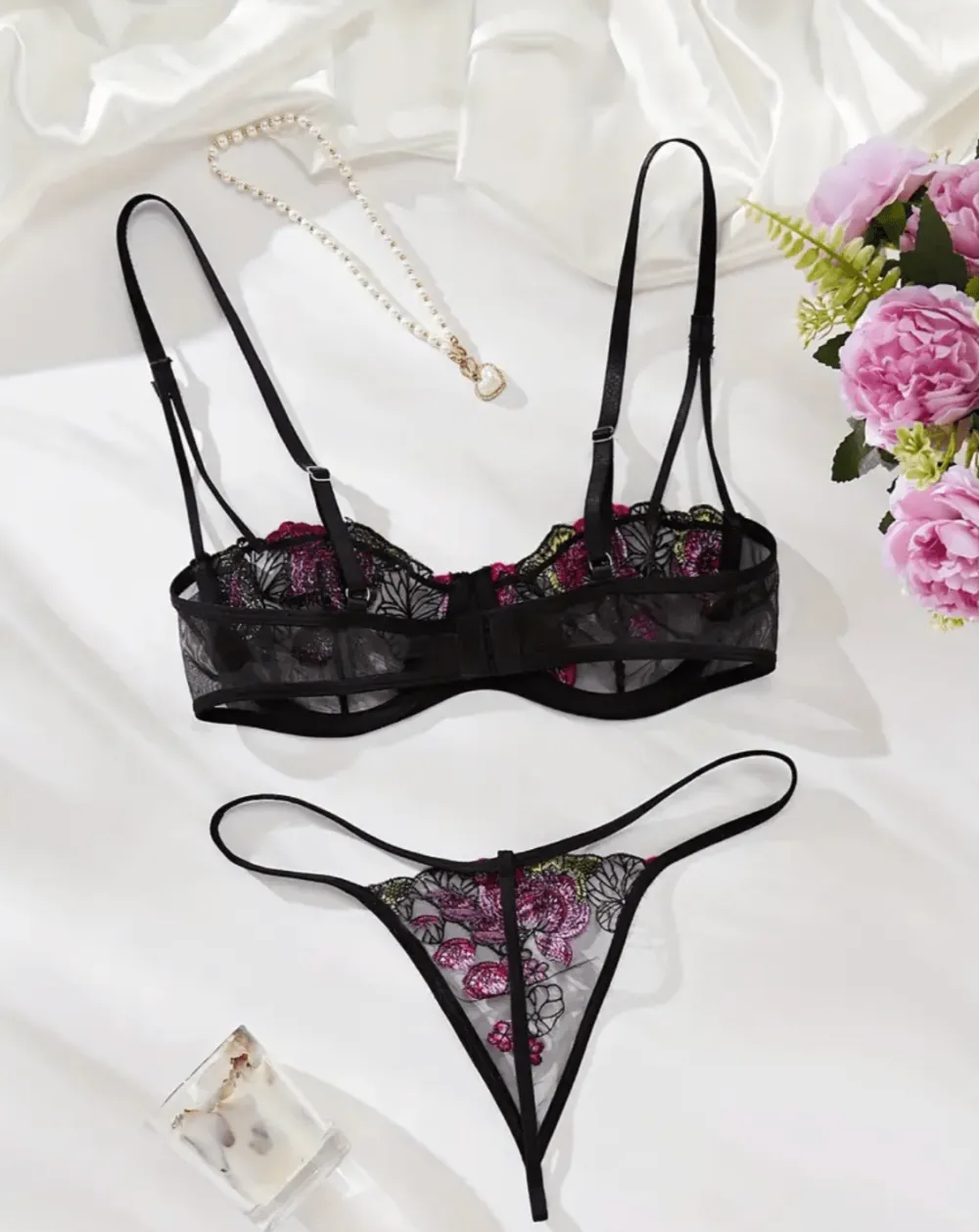 Floral Embroidered Lingerie Set