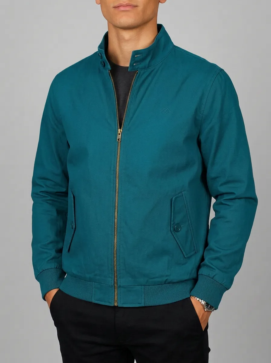 Men's Olive Green Casual Stand Collar Zip-Up Bomber Jacket